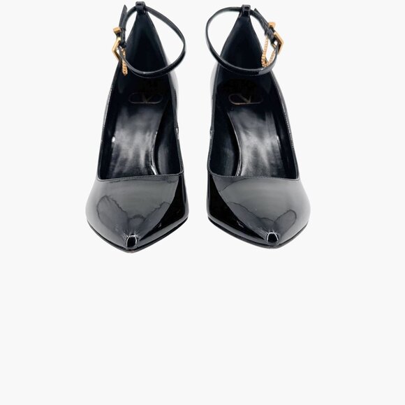 Valentino Garavani Ringstud Wedge Pumps Size 38.5 US 8.5 Pointed Black Patent - Picture 6 of 15